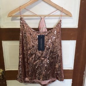 Nwt. Strappy rose gold sequin tank top